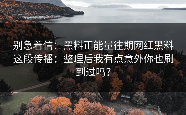 别急着信:黑料正能量往期网红黑料这段传播:整理后我有点意外你也刷到过吗? 别急着信:黑料正能量往期网红黑料这段传播:整理后我有点意外你也刷到过吗?